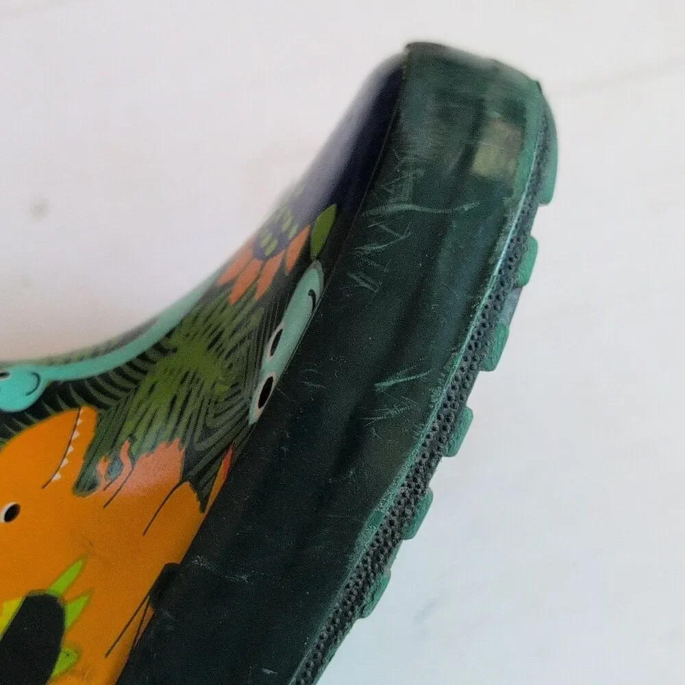 LandChief Dinosaur Rain Boots Kid Size 10 Dino World Green Waterproof Pull On 10